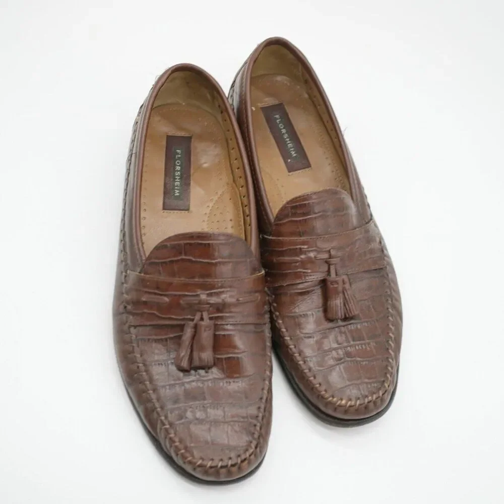 Florsheim Aligator Leather Tassel Dress Loafers Shoes Brown‎ 13D